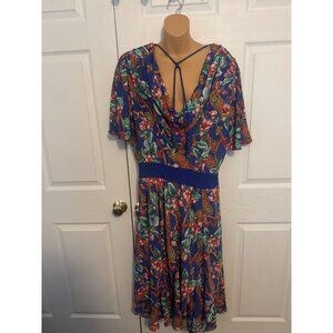 NWT Diane Freis Georgette Dress Floral Print L/XL